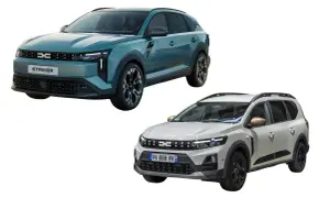 Dwa nowe modele Dacii: zielony z napisem "STRIKER" i jasnoszary z tablicą "VV-888-VV". Wiele osób szuka dacia jogger opinie, te auta mogą je zainteresować.