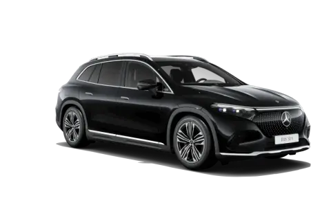 Elegancki, czarny Mercedes EQS SUV z chromowanymi detalami i nowoczesnymi światłami.