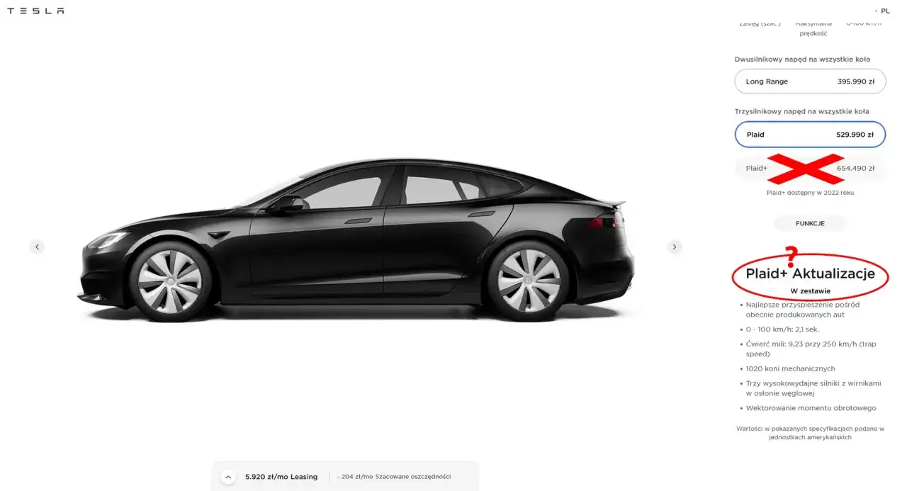 Czarny Tesla Model S Plaid, elektryczny sedan z napędem na wszystkie koła, z ceną 529.990 zł.