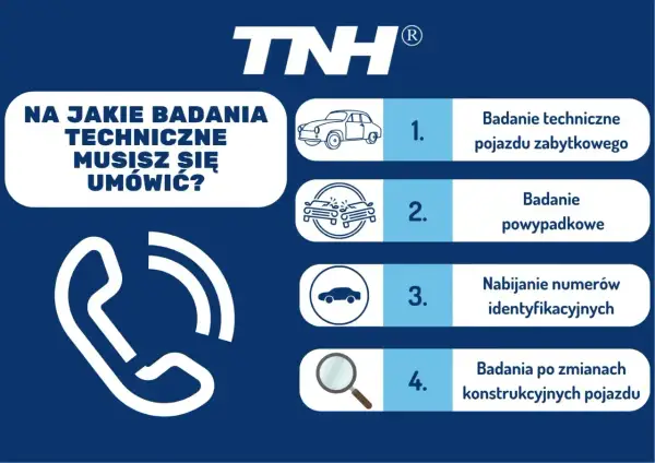 Przegląd techniczny samochodu: badanie pojazdu zabytkowego, powypadkowe, nabijanie numerów identyfikacyjnych, po zmianach konstrukcyjnych.